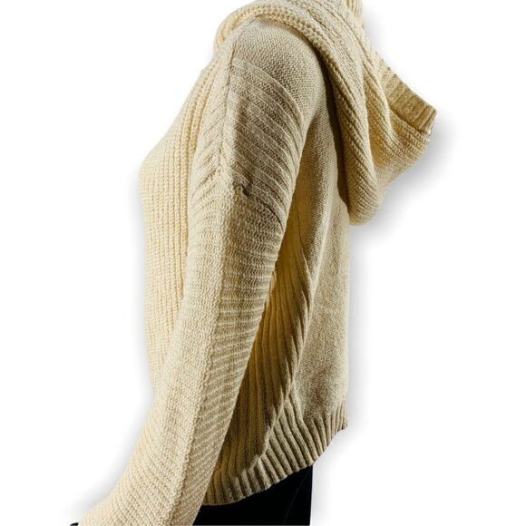 Abound Hooded Sweater Ivory Knit Hoodie Cozy Minimalist Fall Size M - Picture 4 of 7